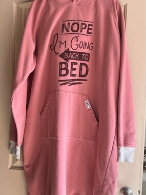Lazy One Pink Hooded Nightgown with 'Nope I'm Going Back to Bed' Graphic